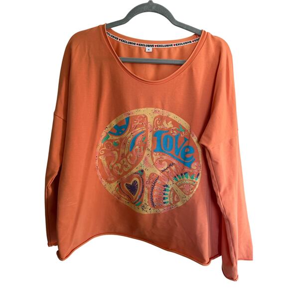 EXCLUSIVE Made With Love Orange Peace Sign Long Sleeve Knit Top XL - Picture 2 of 7